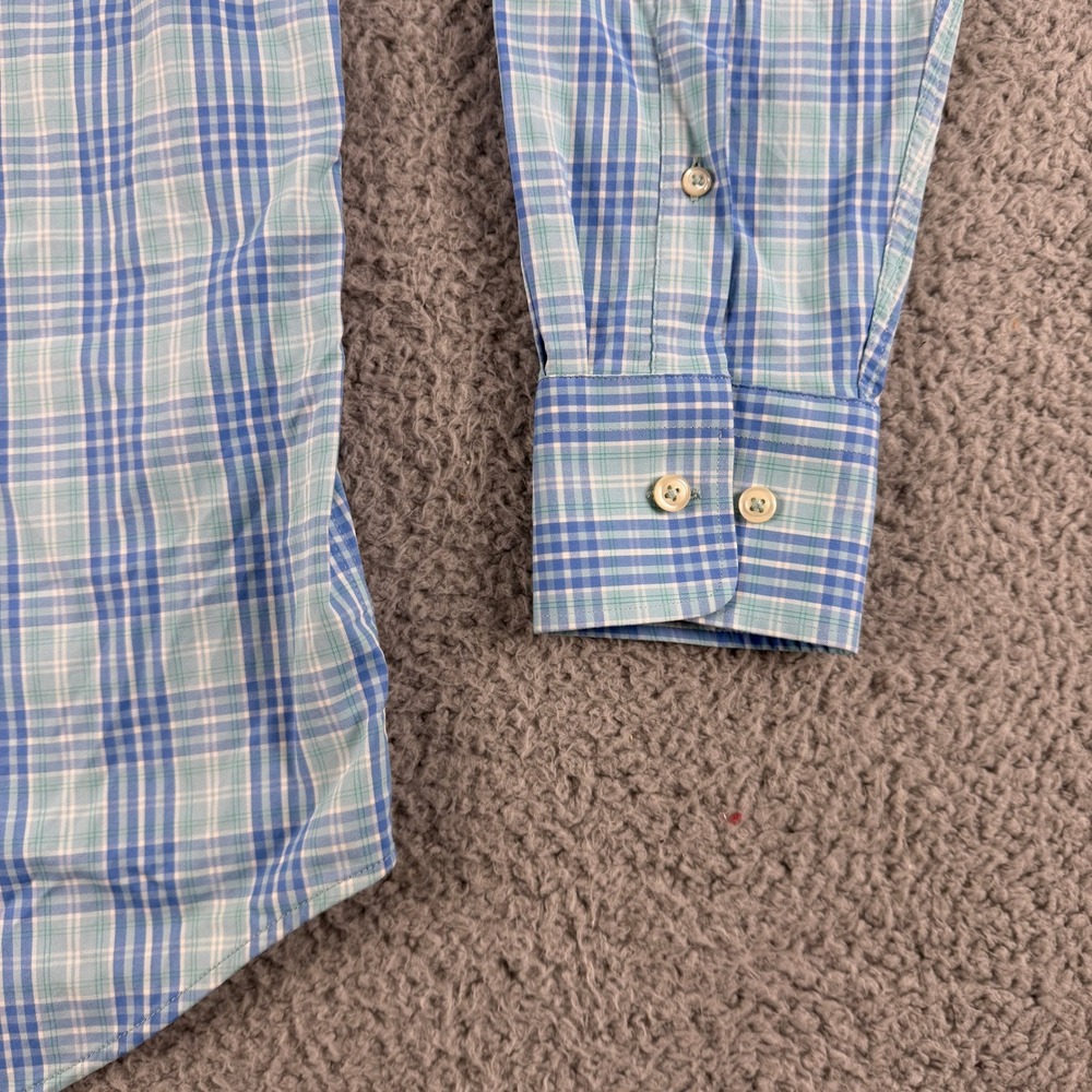 Peter Millar Button Down Shirt Mens L Blue Green Plaid Long Sleeve Performance - Picture 4 of 10